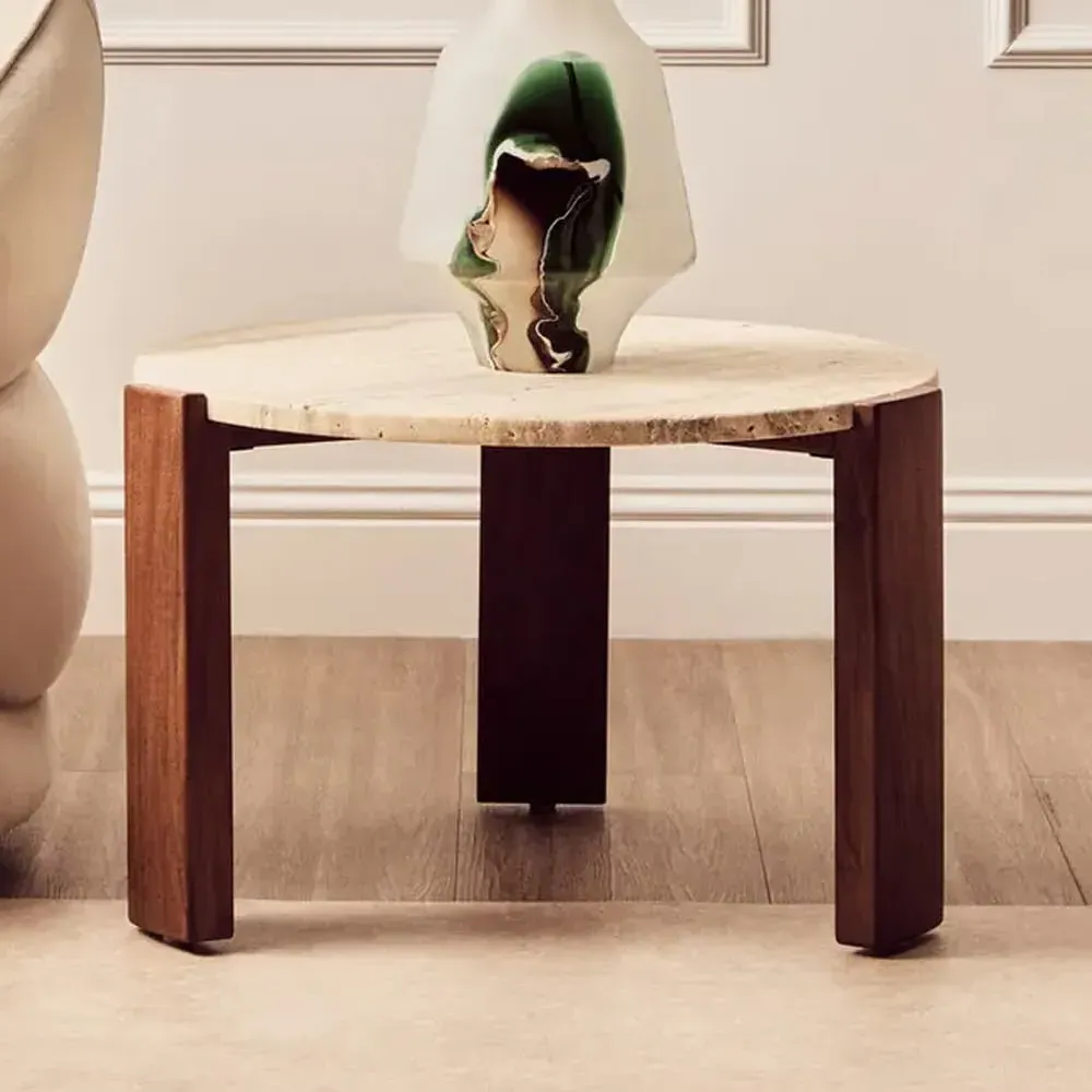 Paramus Small Round Coffee Table - Cream, Travertine