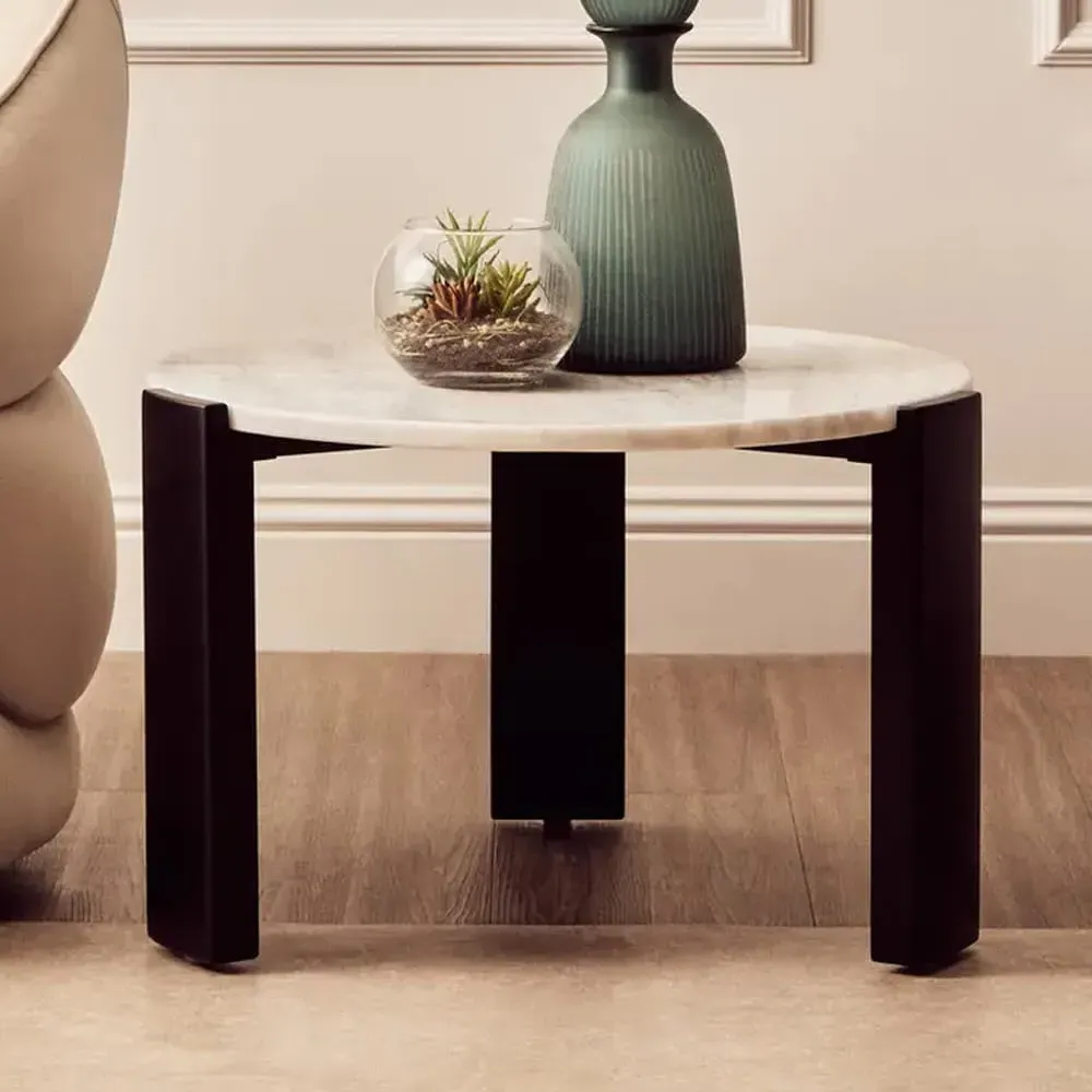 Paramus Small Round Coffee Table - White, Marble