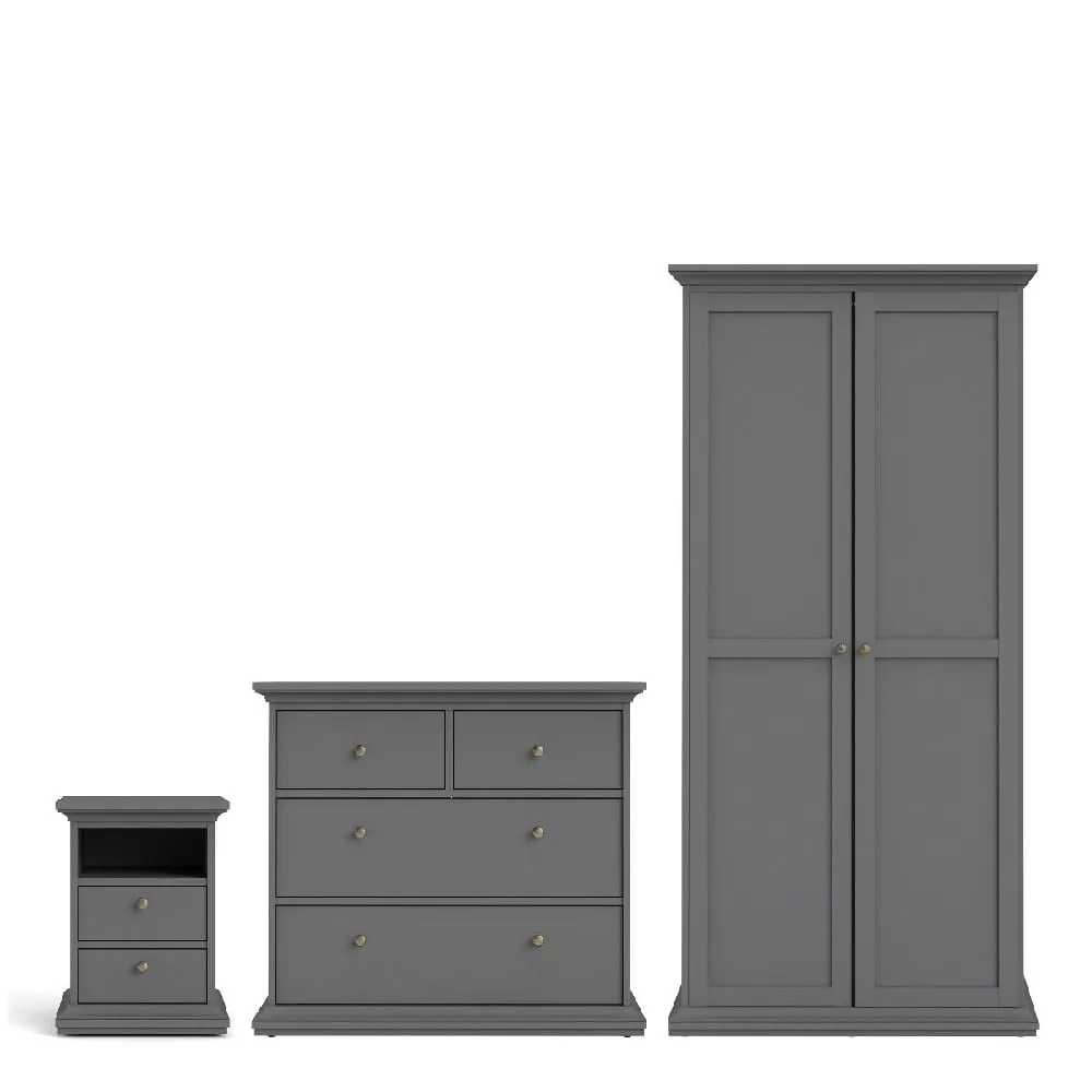 Parayo 2-Door Wardrobe Furniture Set - Grey, Wood
