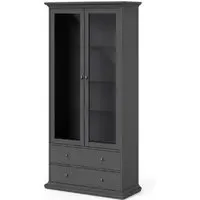 Parayo Display Cabinet with 2 Doors 2 Drawers - Grey, Wood