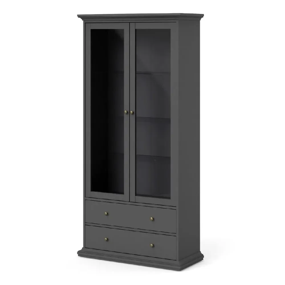 Parayo Display Cabinet with 2 Doors 2 Drawers - Grey, Wood