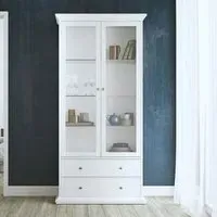 Parayo Display Cabinet with 2 Doors 2 Drawers - White, Wood