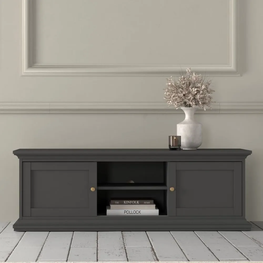 Parayo TV Stand with 2 Sliding Doors - Grey, Wood