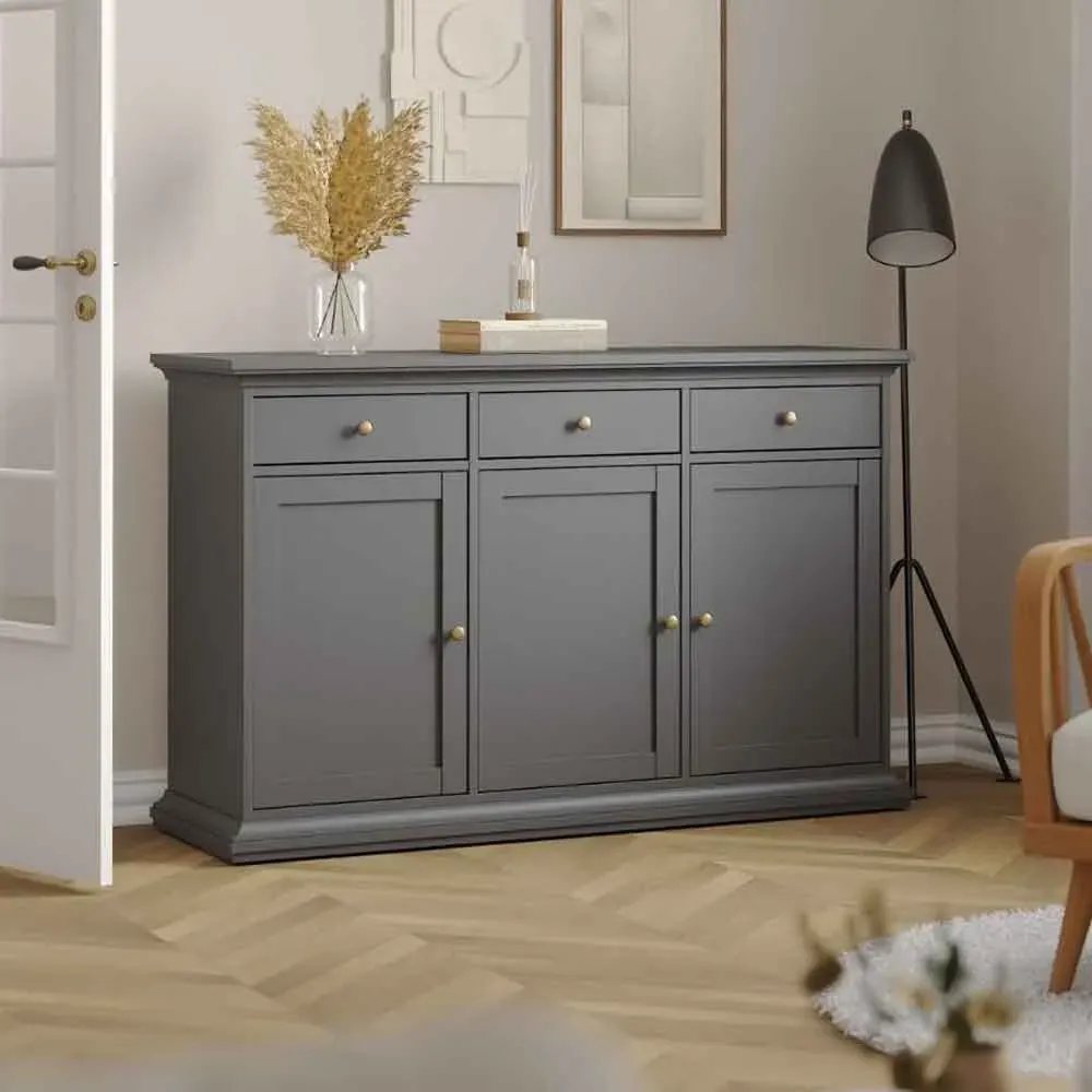 Parayo Wooden Sideboard with 3 Doors 3 Drawers - Grey