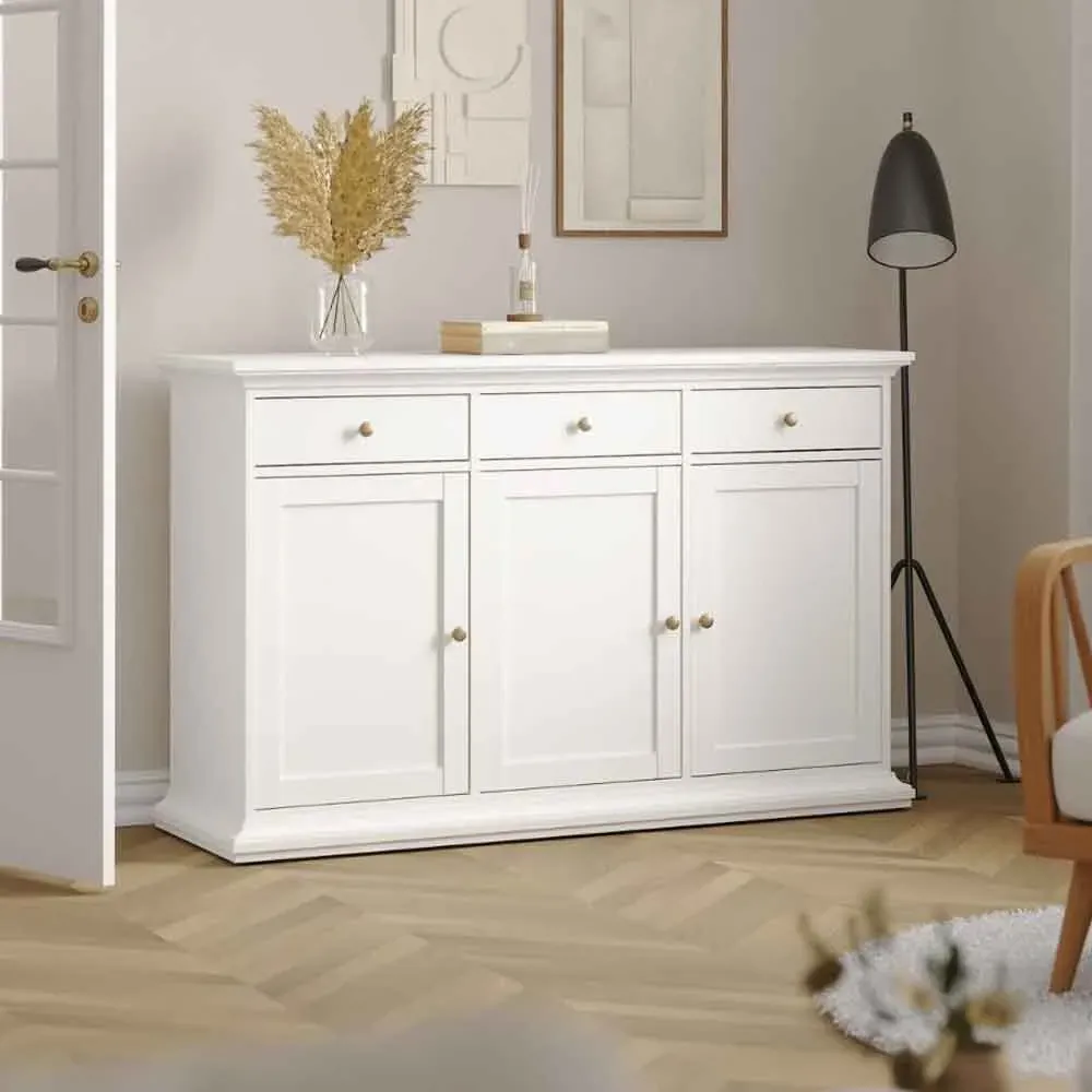 Parayo Wooden Sideboard with 3 Doors 3 Drawers - White image