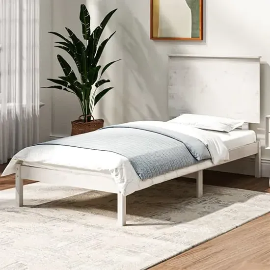 Parees Single Bed Frame - White, Pinewood image