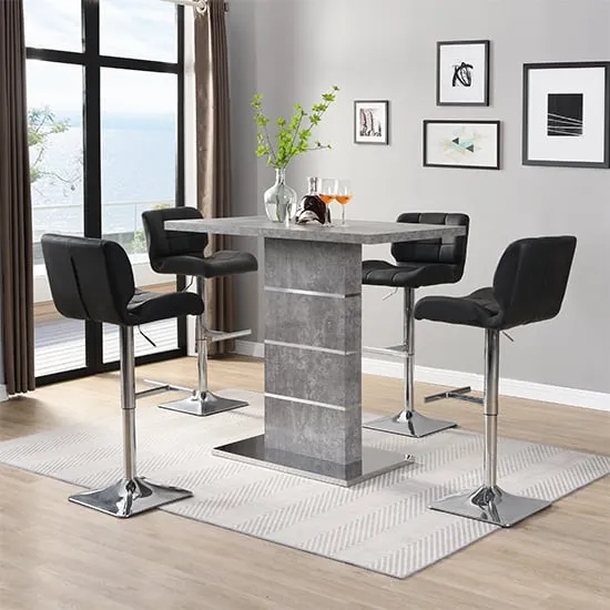 Parini Bar Table Set with 4 Candid Stools - Concrete Effect