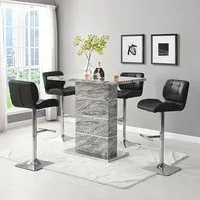 Parini Bar Table Set with 4 Candid Stools - Marble Effect, Black