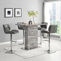 Parini Bar Table Set with 4 Candid Stools - Marble Effect, Grey