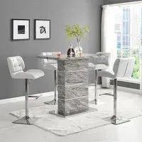 Parini Bar Table Set with 4 Candid Stools - Marble Effect, White