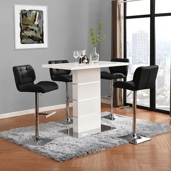 Parini Bar Table Set with 4 Candid Stools - White Gloss
