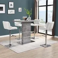 Parini Bar Table Set with 4 Candid White Stools - Concrete Effect