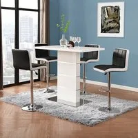 Parini Bar Table Set with 4 Copez Black White Stools - White Gloss