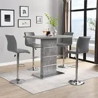 Parini Bar Table Set with 4 Ripple Stools - Concrete Effect