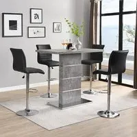 Parini Bar Table Set with 4 Ripple Stools - Concrete Effect, Black