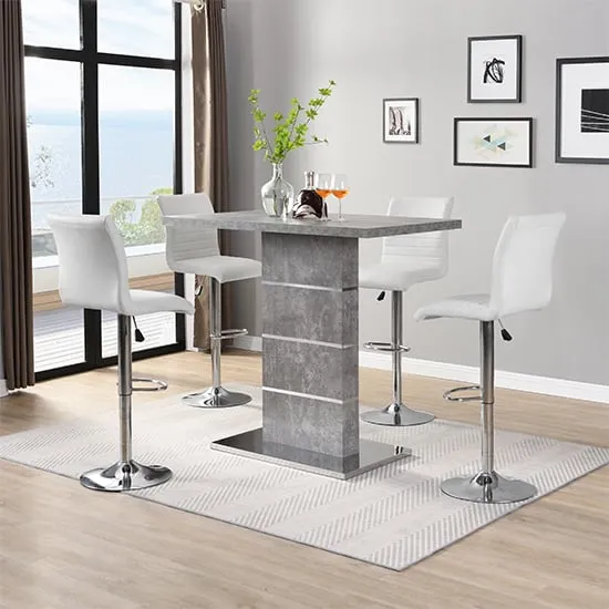 Parini Bar Table Set with 4 Ripple Stools - Concrete Effect