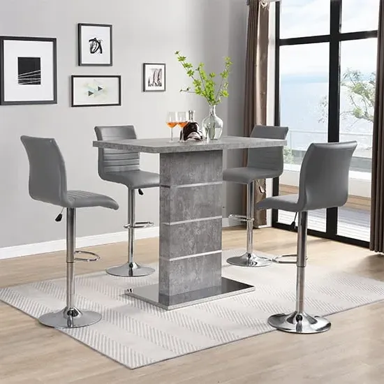 Parini Bar Table Set with 4 Ripple Stools - Concrete Effect