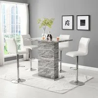 Parini Bar Table Set with 4 Ripple Stools - Marble Effect