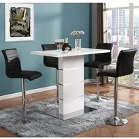 Parini Bar Table Set with 4 Ripple Stools - White Gloss