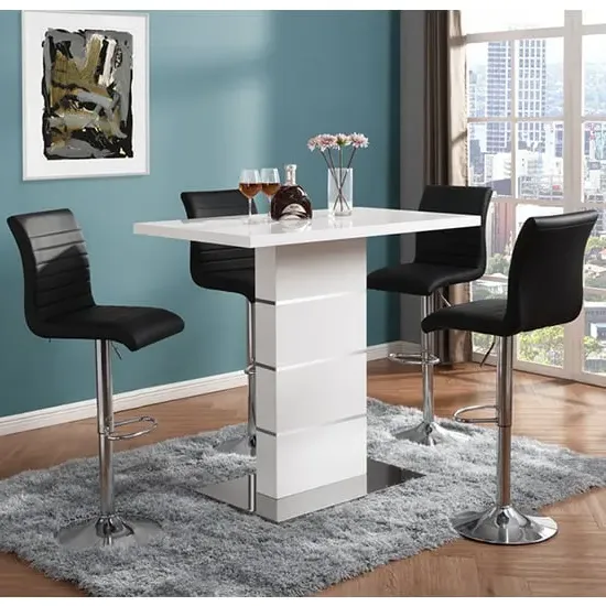 Parini Bar Table Set with 4 Ripple Stools - White Gloss