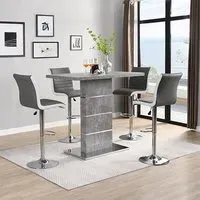 Parini Bar Table Set with 4 Ritz Stools - Concrete Effect