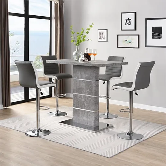 Parini Bar Table Set with 4 Ritz Stools - Concrete Effect