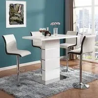 Parini Bar Table Set with 4 Ritz Stools - White Gloss