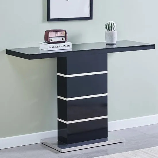 Parini Console Table with Glass Top - Black, High Gloss