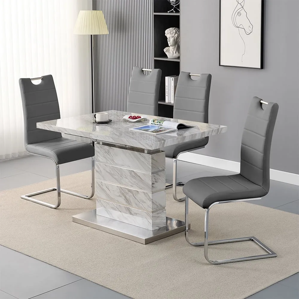 Parini Extendable Dining Set with 4 Petra Chairs - Grey