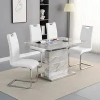 Parini Extendable Dining Set with 4 Petra Chairs - White