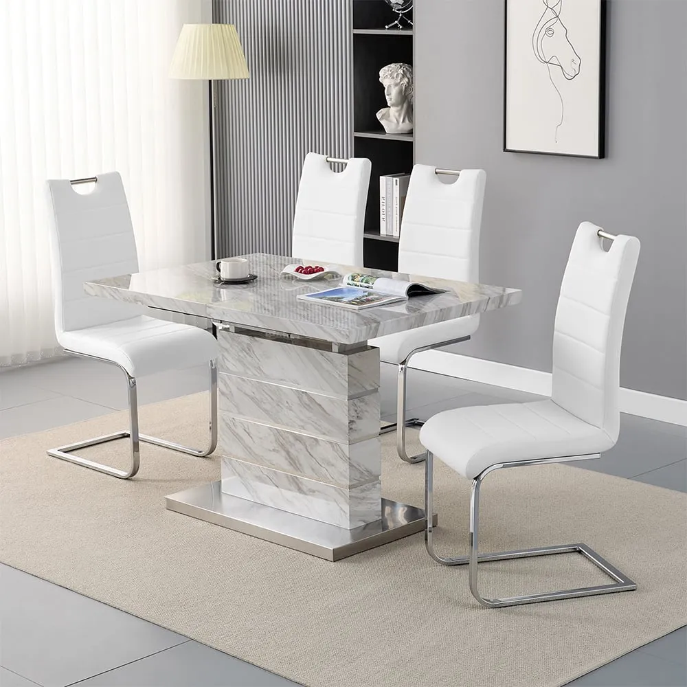 Parini Extendable Dining Set with 4 Petra Chairs - White