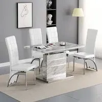 Parini Extendable Dining Set with 4 Ravenna Chairs - White