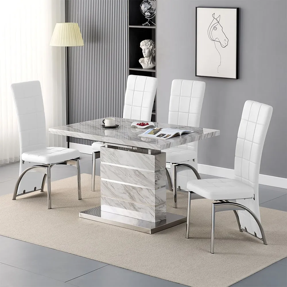 Parini Extendable Dining Set with 4 Ravenna Chairs - White