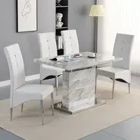 Parini Extendable Dining Set with 4 Vesta Chairs - White