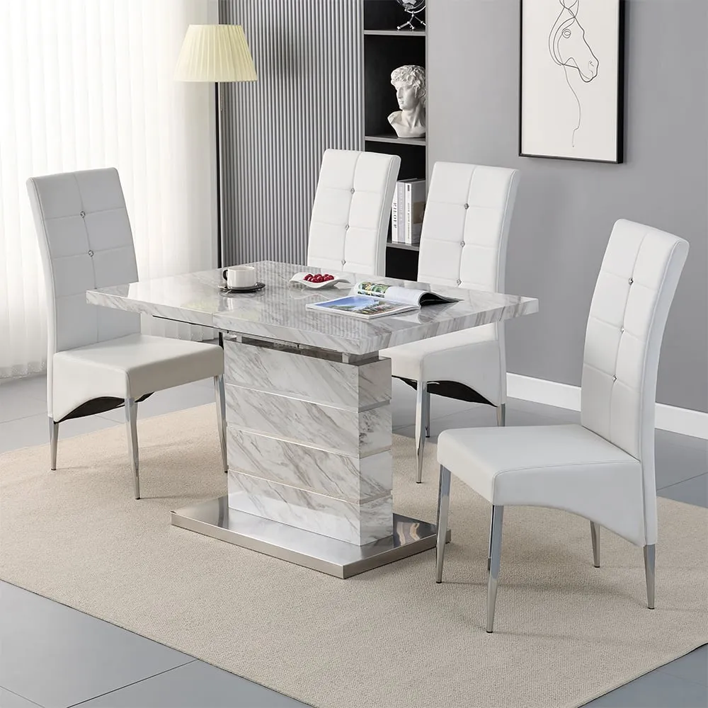 Parini Extendable Dining Set with 4 Vesta Chairs - White