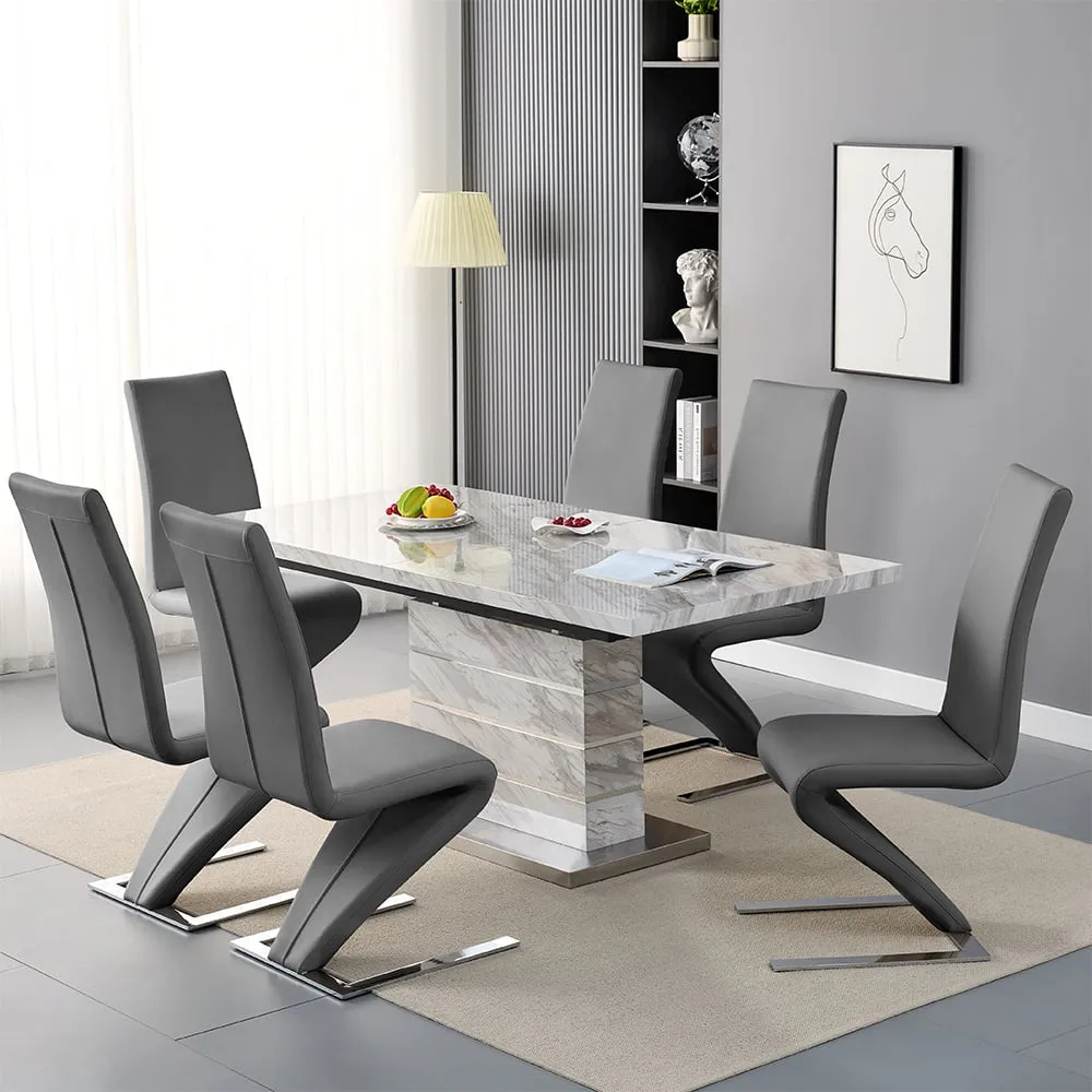 Parini Extendable Dining Set with 6 Demi Chairs - Grey