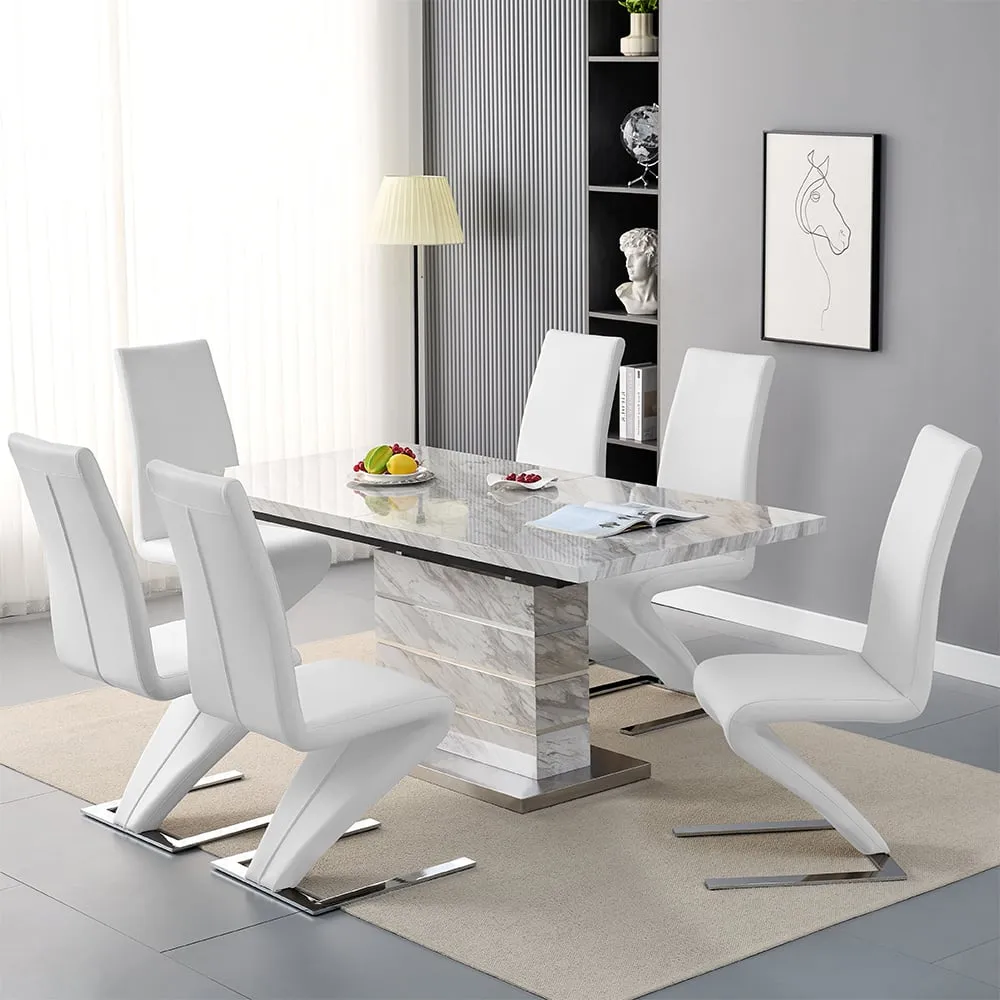 Parini Extendable Dining Set with 6 Demi Chairs - White
