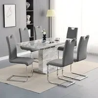 Parini Extendable Dining Set with 6 Petra Chairs - Grey