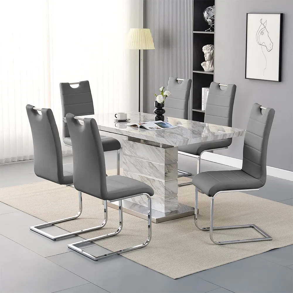 Parini Extendable Dining Set with 6 Petra Chairs - Grey