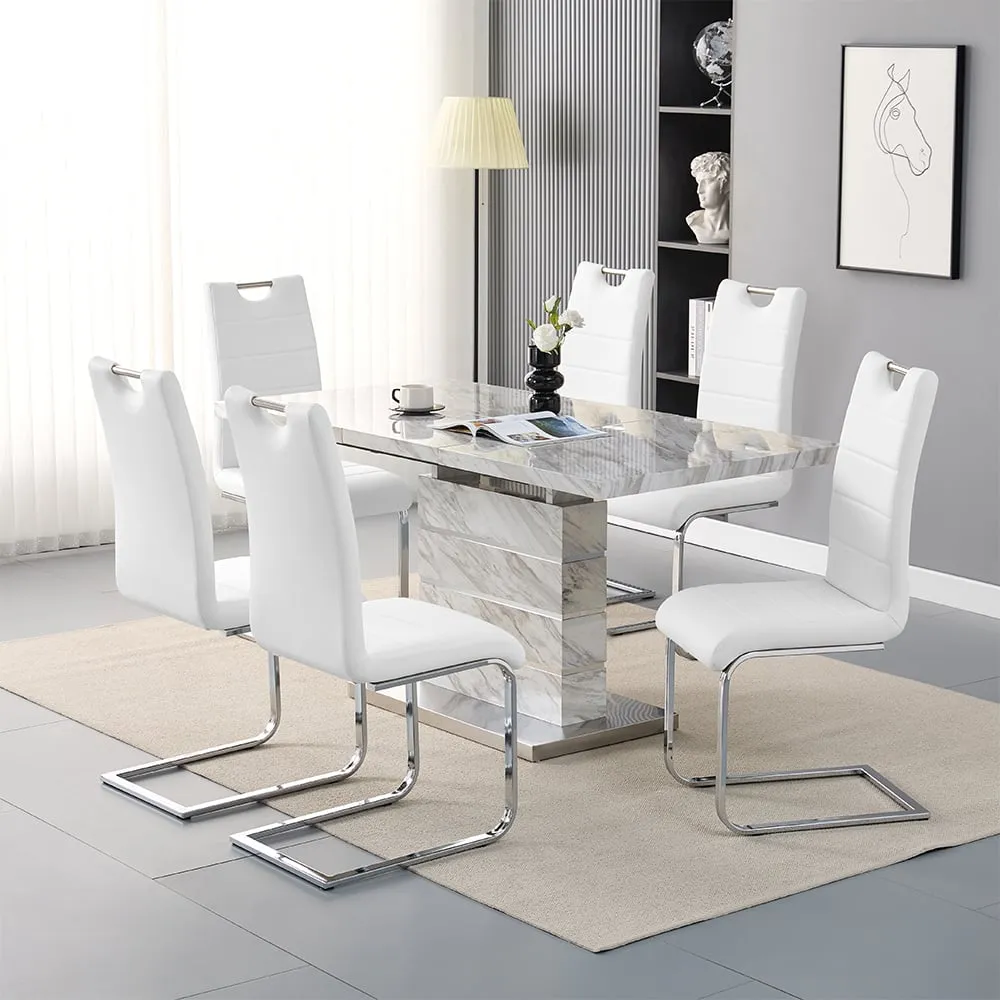 Parini Extendable Dining Set with 6 Petra Chairs - White