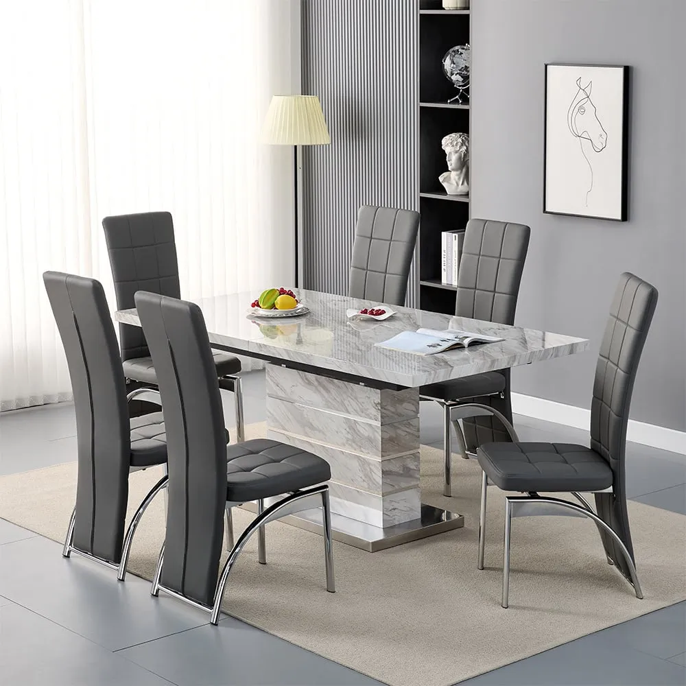 Parini Extendable Dining Set with 6 Ravenna Chairs - Grey