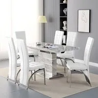 Parini Extendable Dining Set with 6 Ravenna Chairs - White