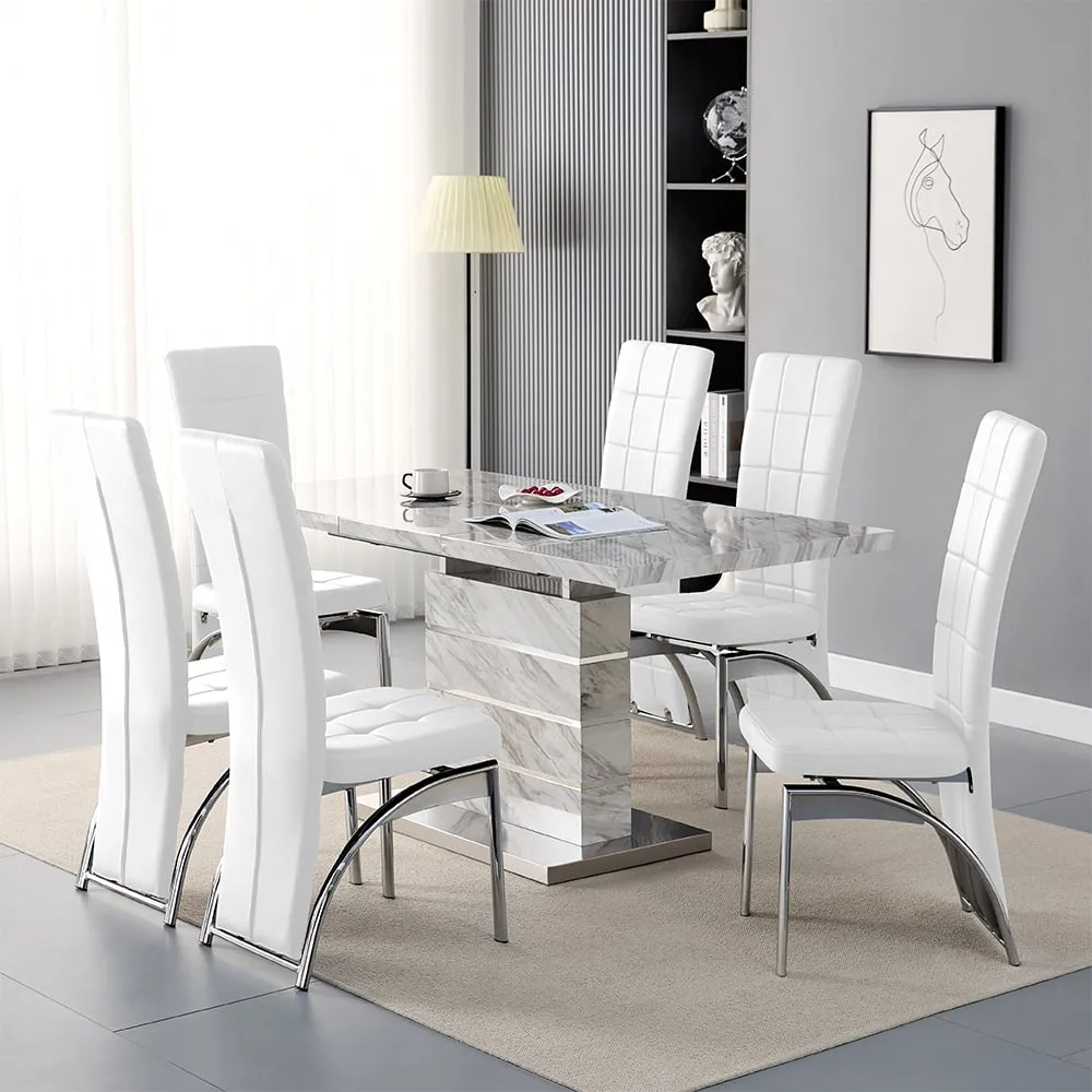 Parini Extendable Dining Set with 6 Ravenna Chairs - White