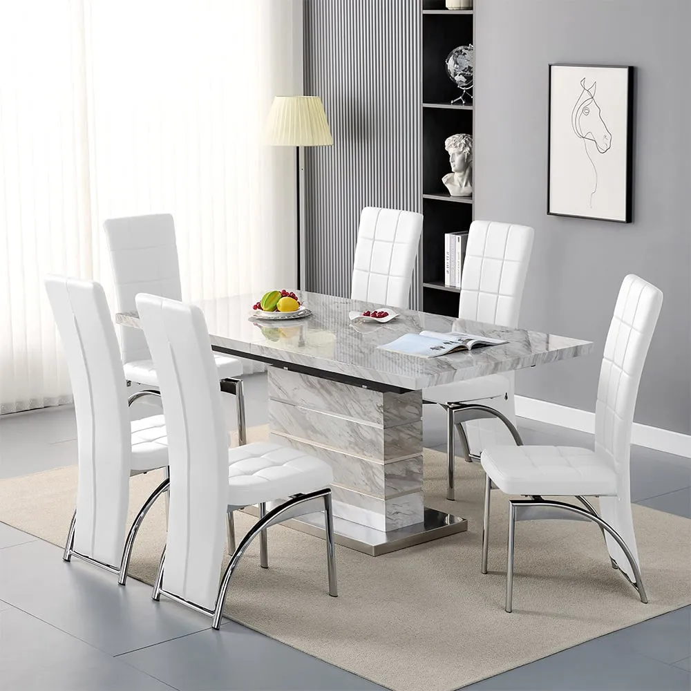 Parini Extendable Dining Set with 6 Ravenna Chairs - White