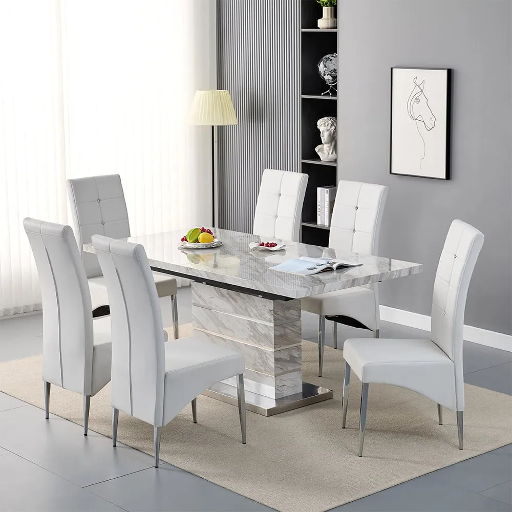 Parini Extendable Dining Set with 6 Vesta Chairs - White