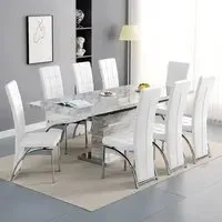 Parini Extendable Dining Set with 8 Ravenna Chairs - White