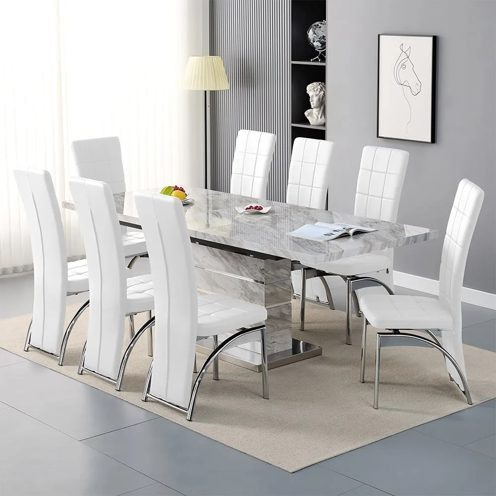 Parini Extendable Dining Set with 8 Ravenna Chairs - White