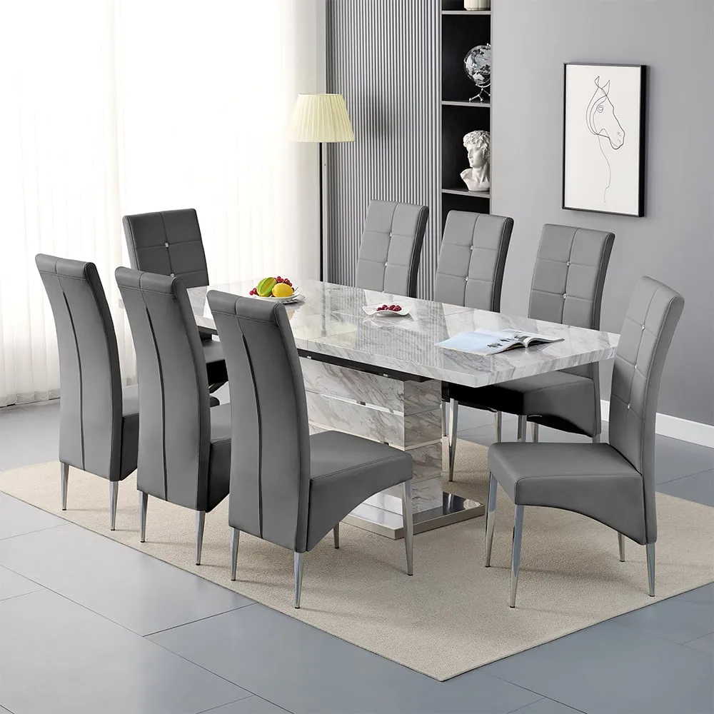 Parini Extendable Dining Set with 8 Vesta Chairs - Grey