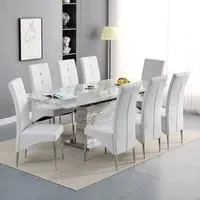 Parini Extendable Dining Set with 8 Vesta Chairs - White