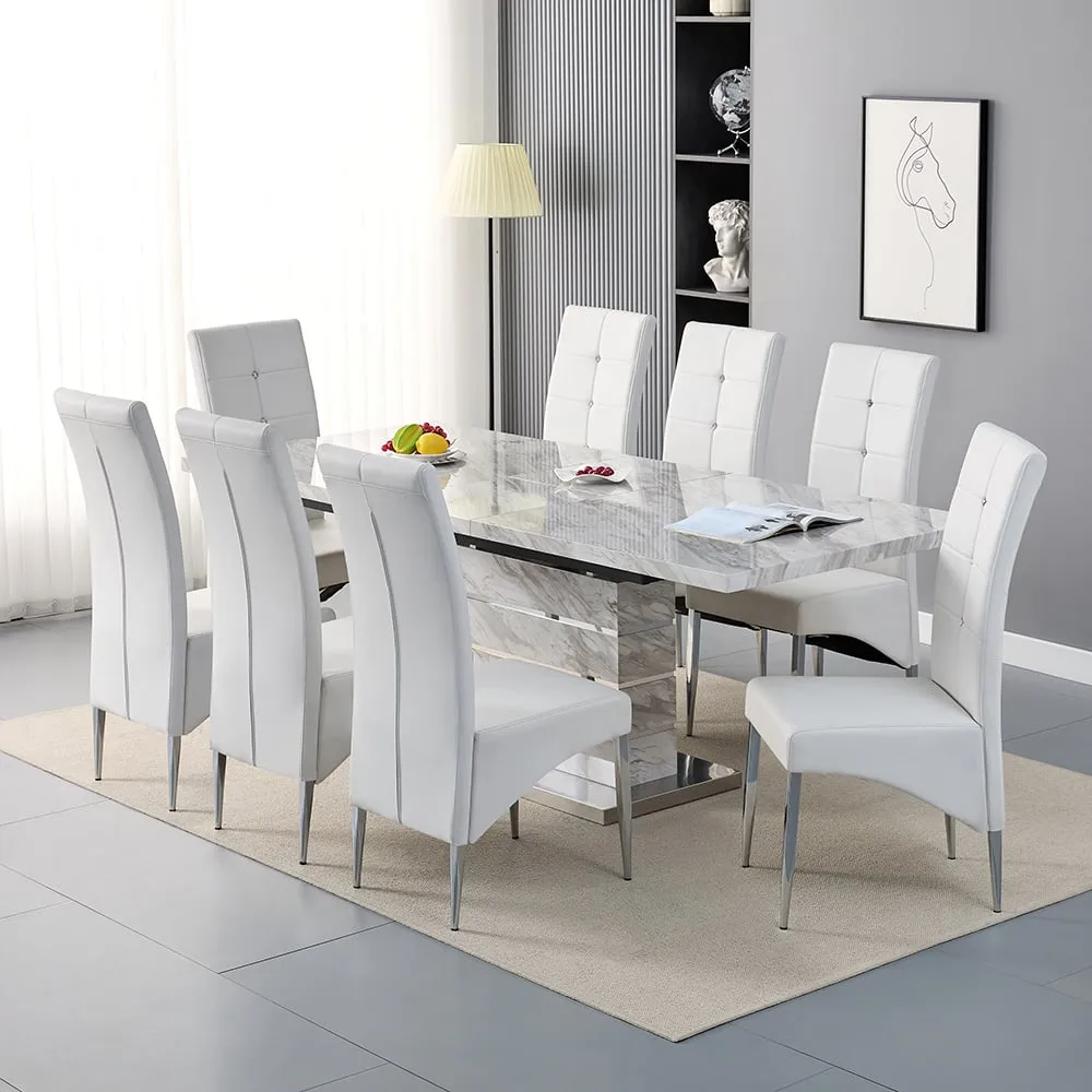 Parini Extendable Dining Set with 8 Vesta Chairs - White